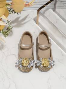 Girls' Gold High Heel Performance Leather Shoes, Children Princess Crystal Mary Jane Shoes For Runway - Gold - View 4