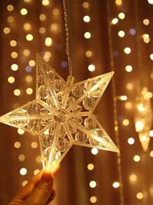 1 件 4x0.8M 115 LED 空心星星月亮窗帘灯，温暖的亚克力装饰灯串适合室内节日气氛 - 暖光 - 查看 4