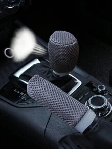 MEIKAXIU 2 件套三明治透气按摩舒适汽车手刹和变速杆套套装，黑色，红色，紫色，米色，灰色 - 均碼 - 查看 11