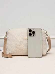 1pc New Solid Color Round Bag For Autumn And Winter, A Fashionable Plush Shoulder Bag, Suitable For Daily Use Of Women, Including Girls, Female College Students, And White-Collar Workers. It Is Suitable For Work, And A Classic Round Shoulder Crossbody Bag For Back-To-School Fashion. - Beige - View 2