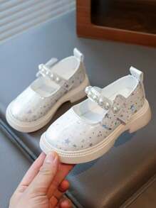 1 Pair Infant Girls Pearl Stylish Flower Girl Flats, Spring/Autumn