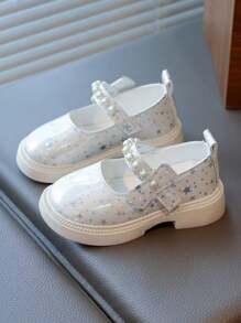 1 Pair Infant Girls Pearl Stylish Flower Girl Flats, Spring/Autumn