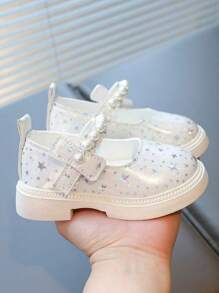 1 Pair Infant Girls Pearl Stylish Flower Girl Flats, Spring/Autumn