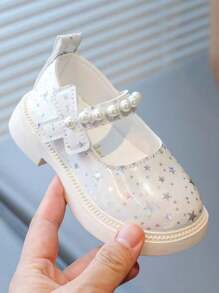 1 Pair Infant Girls Pearl Stylish Flower Girl Flats, Spring/Autumn