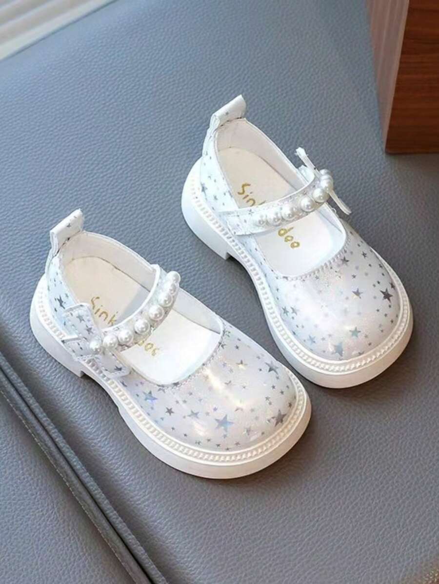 1 Pair Infant Girls Pearl Stylish Flower Girl Flats, Spring/Autumn