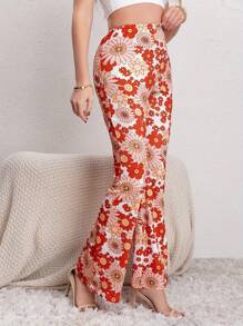 Quần ống loe in hoa, quần Boho Forbidden cho mùa xuân và mùa hè, quần áo nữ - trắng - Xem 5