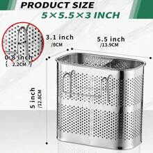 Palillos de acero inoxidable, tenedor, cuchara, soporte, estante para utensilios de cocina, organizador, secador de cubiertos, escurridor, estante con ganchos, accesorios de cocina - 1C - Ver 5