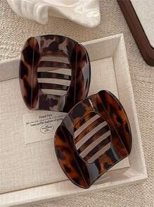 Set Of Minimalist Oval Hair Clips. 1pc Plastic Amber Leopard Print Hair Clip Set For Women, Large Size Hair Accessories, Aesthetic Geometric Hair Clips For Buns, Suitable For Teenagers And Adults, Ideal Choice For Valentine's Day Gift - Multicolor - View 7