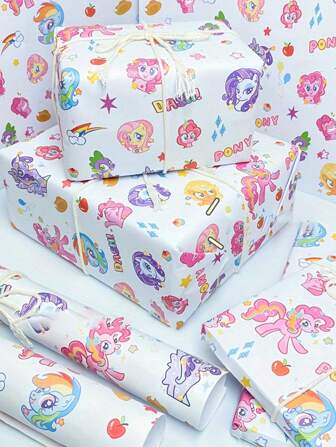 6 件套  礼品包装纸套装，Pinkie Pony、Twilight Sparkle、Rainbow Dash 卡通主题包装纸，适用于生日、婚礼、周年纪念、圣诞节礼品包装派对礼物婚礼礼物生日礼物毕业学校装饰学校惊喜宿舍装饰返校