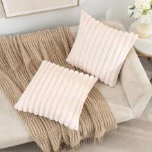 Faux Rabbit Fur Square Cushion Cover Big Thick Striped Super Soft Solid Color Pillow Cover 45x45cm Sofa Decor Cushion Cover - 粉色 - 查看 7