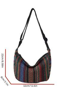2025 New Large Capacity Dumpling Bag, Retro Striped Canvas Shoulder Bag, Exotic Bohemian Style Crossbody Bag For Women - Multicolor - View 8