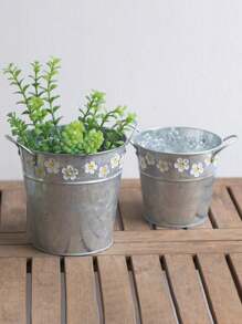 1 pezzo Vaso da fiori in ferro vintage lavorato a rilievo, vaso da fiori in latta bianca vintage con manici in legno stile giapponese Mori, vaso ovale per balcone, fattoria, giardino, esterno, vaso da tavolo per piante, secchio in ferro per piante da esterno, decorazione per giardino e casa