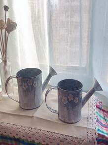 1 pezzo Vaso da fiori in ferro vintage lavorato a rilievo, vaso da fiori in latta bianca vintage con manici in legno stile giapponese Mori, vaso ovale per balcone, fattoria, giardino, esterno, vaso da tavolo per piante, secchio in ferro per piante da esterno, decorazione per giardino e casa