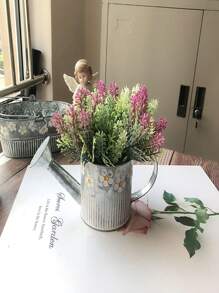 1 pezzo Vaso da fiori in ferro vintage lavorato a rilievo, vaso da fiori in latta bianca vintage con manici in legno stile giapponese Mori, vaso ovale per balcone, fattoria, giardino, esterno, vaso da tavolo per piante, secchio in ferro per piante da esterno, decorazione per giardino e casa