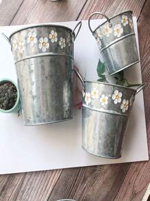 1 pezzo Vaso da fiori in ferro vintage lavorato a rilievo, vaso da fiori in latta bianca vintage con manici in legno stile giapponese Mori, vaso ovale per balcone, fattoria, giardino, esterno, vaso da tavolo per piante, secchio in ferro per piante da esterno, decorazione per giardino e casa