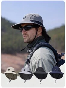 1pc Men's Summer Wide Brim Sun Hat, Outdoor Fishing Hiking Breathable UV Protection Cap