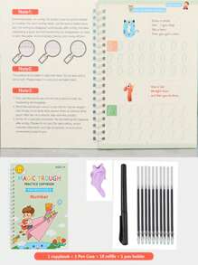 Magic Copybooks Pen Copy Book Free Wiping Practice English Copybook For Calligraphy Learning Books Grooves Template Design(All Accessories Are In Random Colors And Styles) - Multicolor - View 7