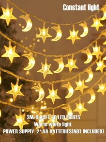 10/20/40/80LED 月亮和星星灯串，适用于新月派对，迷你月亮和星星仙女夜灯，1.5/3/6/10 米弯曲月亮灯串，由干电池供电（不包括）