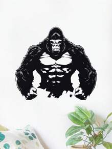 1pc Gorilla Wall Decal, Headphones-Cow And Fox Head Pattern Stickers, Vinyl Stickers King Kong Movie Monster Beast Mode Gym Fitness Decoration Game Room Family Room Art Decoration Mural Removable Wall Sticker Gifts Birthday Graduation Room Decor Home Decor Wall Decor Bathroom Decor Bedroom Decor Room Decoration Stuff Living Room Decor House Decor Home Decor Living Room Wall Paper Personalised Stickers