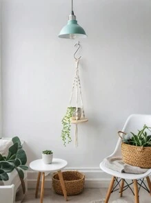 1PC Handmade Nordic Woven Wall Hanging - Round Macrame Plant Stand, Balcony Decorative Stand, Living Room, Bedroom, Bohemian Style Storage Rack, Wall Decor, Hanging Basket Organizer, Indoor/Outdoor Decor Room Decors Garden Decor Wedding Decor Home Decors