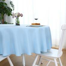1 pezzo di tovaglia rotonda con finitura in raso, colore azzurro chiaro, tessuto lucido per la decorazione del tavolo da pranzo