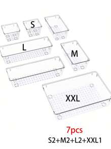 1/5/7/11/18件装透明抽屉收纳盒，7种尺寸美妆化妆品收纳盒，防滑塑料隔板，适用于化妆品、厨房用品、办公用品、家居收纳托盘、多功能浴室梳妆台托盘、珠宝盒、收纳袋、化妆刷架、香水收纳盒、化妆包，女士礼物、圣诞礼物、女士礼品创意、房间装饰 - 彩色 - 查看 17