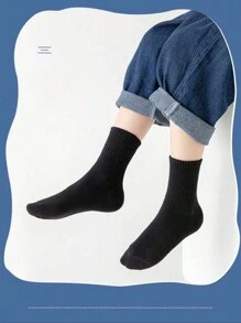 5/10/15 Pairs Of Kid's And Teen's Simple Socks, Unisex Socks For Students, Comfortable, Breathable, Elastic And Loose Mid-Calf Socks, Daily Casual Socks - Black - View 4