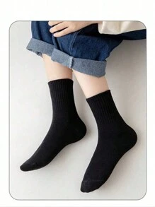 5/10/15 Pairs Of Kid's And Teen's Simple Socks, Unisex Socks For Students, Comfortable, Breathable, Elastic And Loose Mid-Calf Socks, Daily Casual Socks - Black - View 3