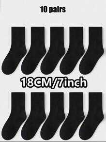 5/10/15 Pairs Of Kid's And Teen's Simple Socks, Unisex Socks For Students, Comfortable, Breathable, Elastic And Loose Mid-Calf Socks, Daily Casual Socks - Black - View 2
