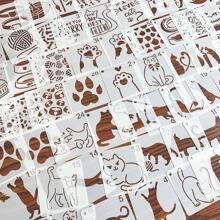 64pcs Cute Cat Shaped Hollow Drawing Template, Cat Paw, Yarn Ball Graffiti, Stencil Painting DIY Decoration Reusable Plastic Material,Back To School,School Supplies - Single Piece - View 6