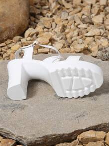 女士纯色漆皮系带高跟厚底露趾正装凉鞋，时尚百搭，适合派对、时装秀，让双腿看起来更长 - 白色 - 查看 8