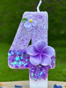 1pc Purple Gardenia & Egglower Numeric Shaped Birthday Candles, Anniversary Party Decoration - Multicolor - View 9