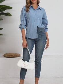 New Casual Design Button Down Long Sleeve Shirt - Light Grey - View 7