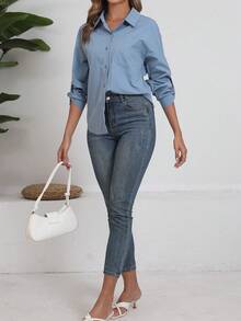 New Casual Design Button Down Long Sleeve Shirt - Light Grey - View 9