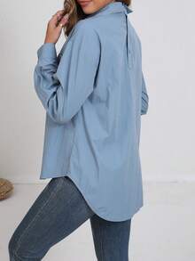 New Casual Design Button Down Long Sleeve Shirt - Light Grey - View 5