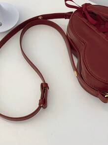 SHEIN MOD 1pc Burgundy Red Fashionable Angora Red Cherry Red Heart Shaped Ribbon Bow Decor Cute Korean Style Women Shoulder Bag, Crossbody Bag, Valentine's Day Gift For Girlfriend/Best Friend, New Year Bag, Fashionable Burgundy Bag - Burgundy - View 9