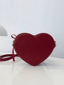 SHEIN MOD 1pc Burgundy Red Fashionable Angora Red Cherry Red Heart Shaped Ribbon Bow Decor Cute Korean Style Women Shoulder Bag, Crossbody Bag, Valentine's Day Gift For Girlfriend/Best Friend, New Year Bag, Fashionable Burgundy Bag - Burgundy - View 11