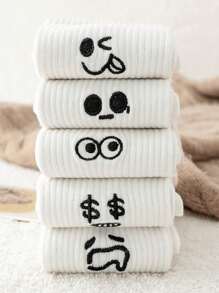 Sport în aer liber 5 perechi de șosete casual de lungime medie, imprimate cu desene animate, pentru cupluri