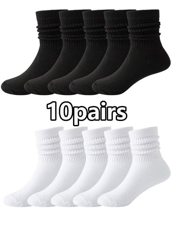 1/3/5/10 Pairs Black & White Mixed Kids Casual All Season Breathable Anti-Odor Knitted Crew Socks