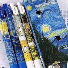4pcs/Set Van Gogh Starry Night Pen, High Quality, Retractable, 0.5mm Fine Tip, Smooth Writing - For Diary & Stationery Back To School - màu đen - Xem 3