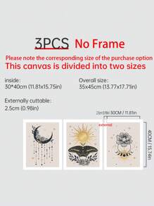 3 pièces Décoration murale peinture sans cadre affiche cadeau à papillon et lune - Multicolore - Voir 12