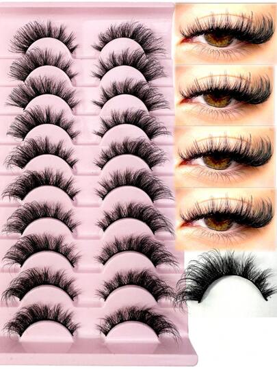 LYBCG 10Pairs Of Fluffy Artificial Mink Eyelashes Slim False Eyelashes Thick False Eyelashes Curling False Eyelashes 3D Natural False Eyelashes Suitable For Parties Daily False Eyelashes Cat Eye Lashes For Various Occasions