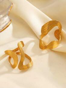 2 peças de aço inoxidável assimétrico design de linha anéis abertos, estilo minimalista adequado para mulheres uso casual