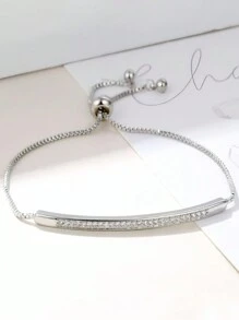 1 Piece Of Sterling Silver Fashionable And High-End Women's Accessories Micro-Set Diamond Single Row Curved Adjustable Bracelet Niche Light Luxury Design Bracelet - Diamond Drawstring Bracelet - View 7