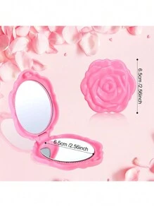 Pack Of 5 Compact Mirror Pink Mirror Plastic Mini Travel Makeup Mirror Portable Foldable Mirrors Rose Flower Shaped Compact Mirror Hand Bridesmaids Gift For Women Wedding Party Birthday Home Decor Back To School Room Decor School Supplies - Multicolor - View 4