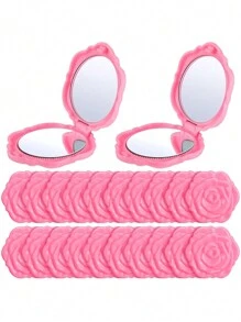 Pack Of 5 Compact Mirror Pink Mirror Plastic Mini Travel Makeup Mirror Portable Foldable Mirrors Rose Flower Shaped Compact Mirror Hand Bridesmaids Gift For Women Wedding Party Birthday Home Decor Back To School Room Decor School Supplies - Multicolor - View 2