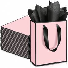 2 Pieces/5 Pieces/10 Pieces, Metal Paper Gift Bag With Handle And Paper Towel 9x 7x 3.1 Bridesmaid Welcome Gift Bag Thank You Christmas Thanksgiving Party Wedding Bride Pamper (Black/Pink/White), Gift Bag, Paper Gift Bag With Paper Towel, Women's Gift Bag With Handle Bridesma