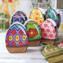 3 件随机颜色复活节创意双面可爱蛋形纸绳手柄礼品袋复活节复活节装饰品复活节装饰复活节礼物复活节袋子