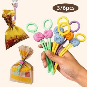 3pcs/6pcs Set, Random Color Food Bag Sealing Clips, Reusable & Adjustable Bag Sealing Clips For Various Plastic Bags, String Bags And Snack Bags, Silicone Food Bag Sealing Clips, Storage Organizer