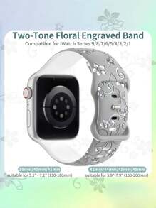 花卉雕刻表带，兼容 41mm、40mm、44mm、45mm、42mm、38mm、49mm、46mm 表带，女士款，可爱花朵双色柔软硅胶运动表带，兼容 Series SE、11、10、9、8、7、6、5、4、3、2、1、Ultra 型号。 - 灰/白色 - 查看 3